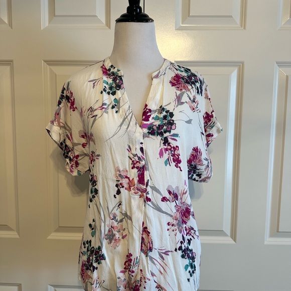 lovestitch Tops - Lovestitch Floral Blouse - Cream and Purple